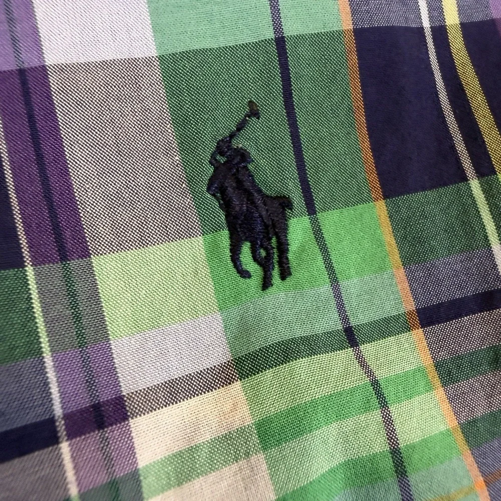 Ralph Lauren Boys Long Sleeve Button-Up Shirt, Plaid, Size M (10-12) Blue Green